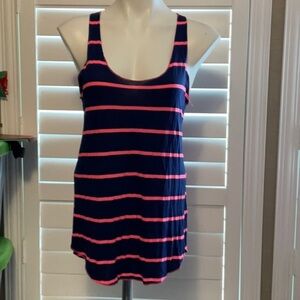 One Clothing Navy and Pink Striped Tank Top